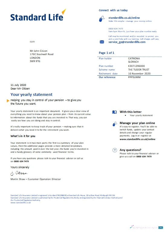 download United Kingdom Standard Life utility bill template in Word and PDF format PDF template